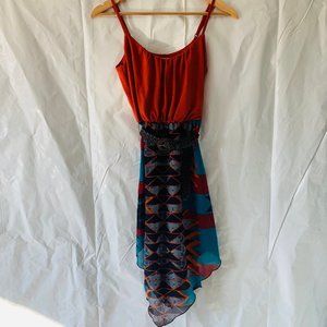 Charlotte Russe Rust Blue Aztec Print Belted Dress
